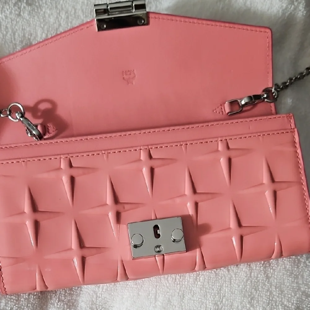 MCM Pink Patent Leather Diamond Millie Crossbody Wallet - Womens